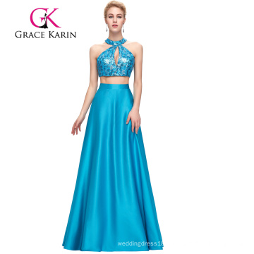 Grace Karin 2 pièces Deep Sky blue Sequined Satin Formal Ball Gown Robe de bal gratuite vestidos de fiestas GK000107-2